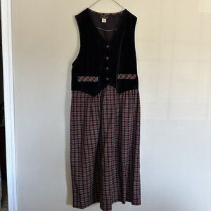 Vintage velvet dress with plaid skirt size 12 100% cotton  truly yours